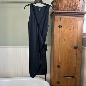 GAP Black Sleeveless Satin Wrap Mini Dress